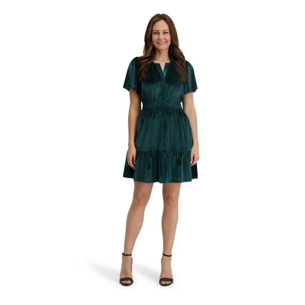 French Connection Women's Velvet Mini Short Sleeve Dress Size Small‎ Green NWT